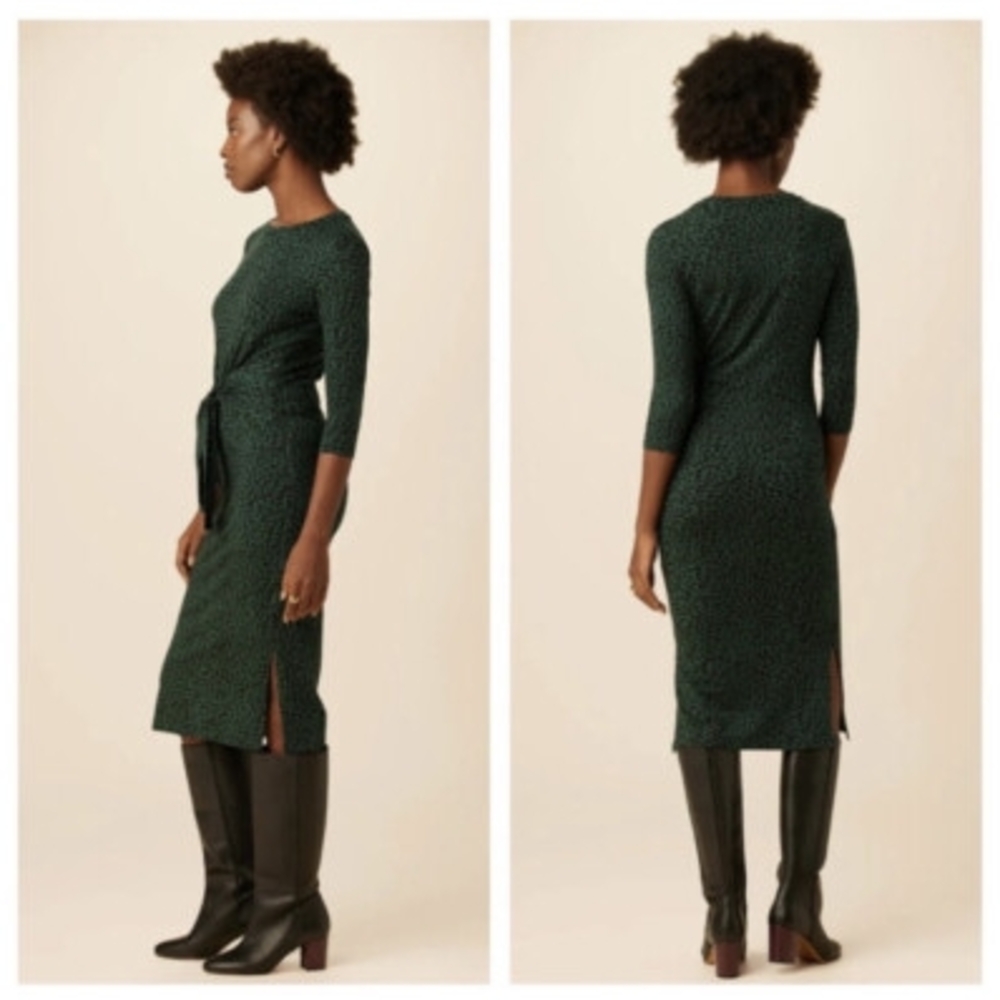 Amour Vert Green Sheath Dress with Asymmetrical Wrap and 3/4 Sleeves